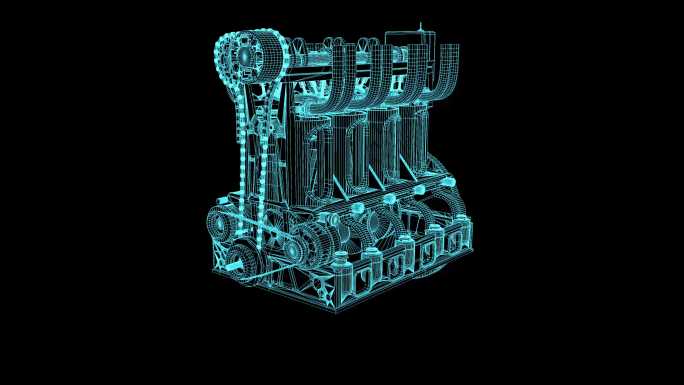 4K蓝色线框全息科技汽车引擎动画带通道