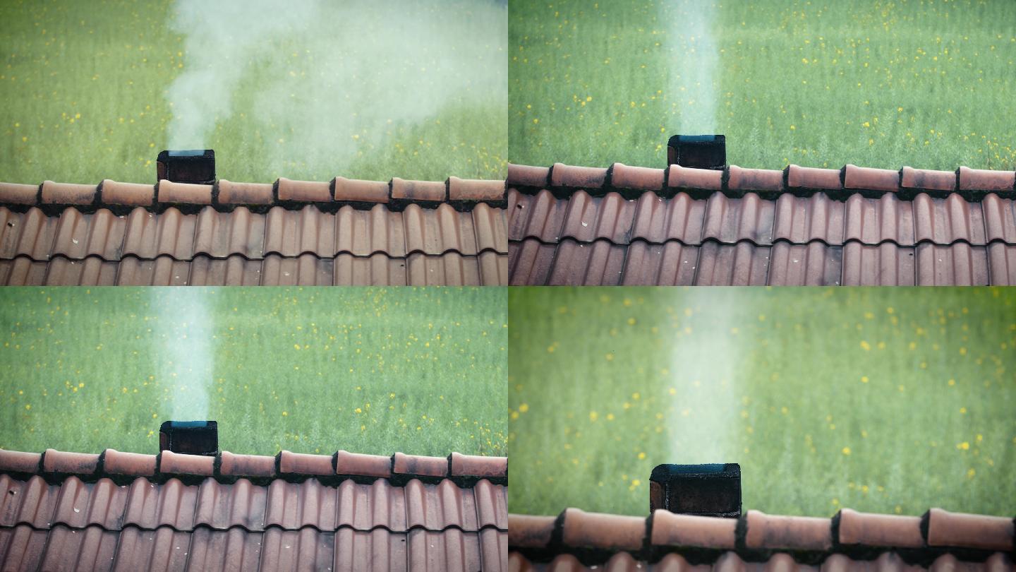 农村屋顶烟囱炊烟袅袅视频素材
