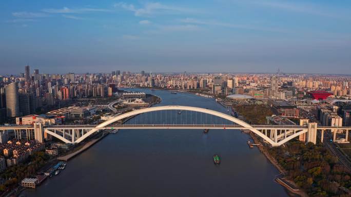 4K航拍大气上海卢浦大桥