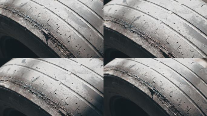 磨损的轮胎车胎磨坏换备胎修理店