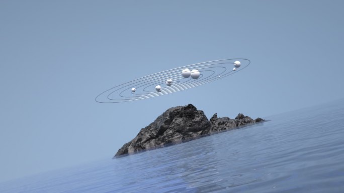 海洋孤岛和抽象空中转动太阳系星球动态视频