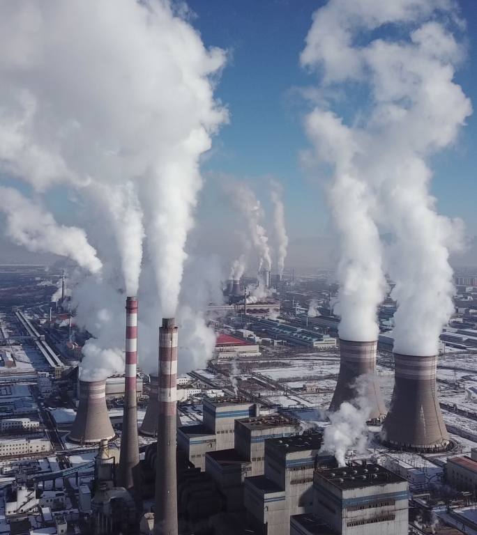 火力发电站鸟瞰图竖拍竖构图可持续发展碳排