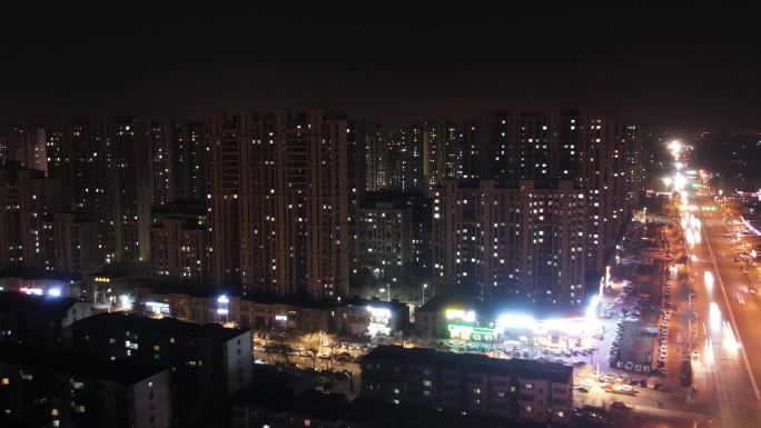 唐山 丰润 城市 夜景 航拍