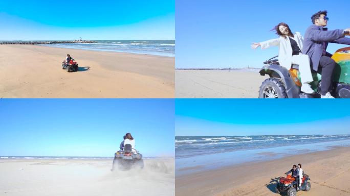 沙滩摩托海边骑行 高清四轮美女游客