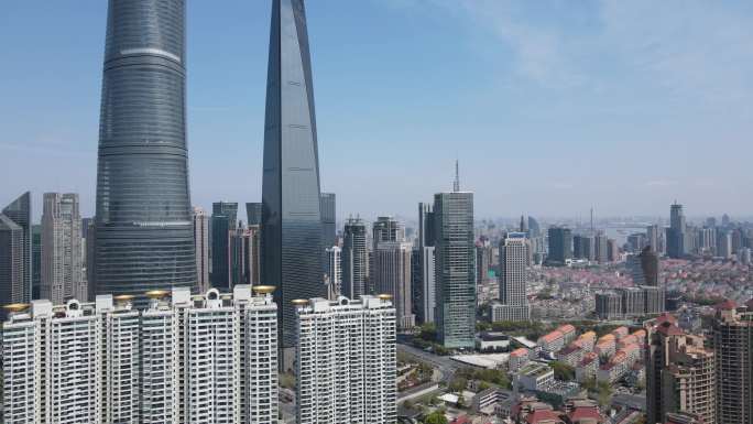 航拍上海2022年防疫期间空城城市风光