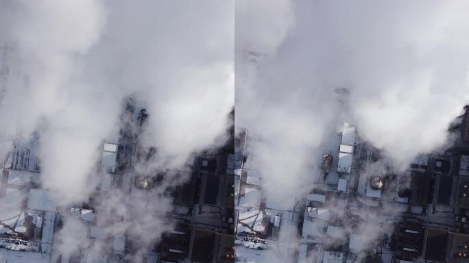 火力发电站鸟瞰图烟雾发电厂排放物大气污染