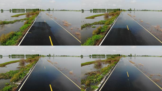 公路被洪水淹没洪灾水灾洪涝水涝水位上涨