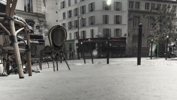 巴黎蒙马特咖啡馆从无人到拥挤的城市景观