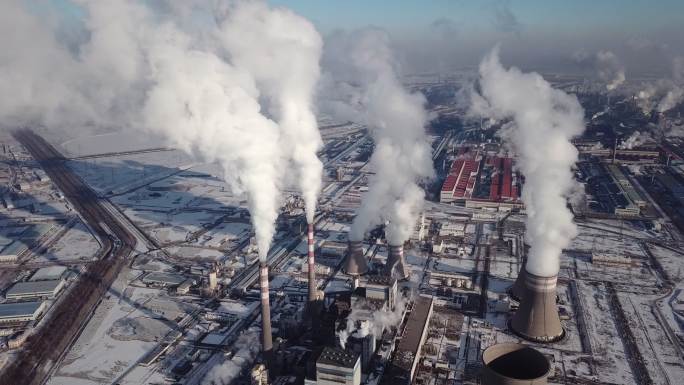 工厂鸟瞰图环境污染冒烟