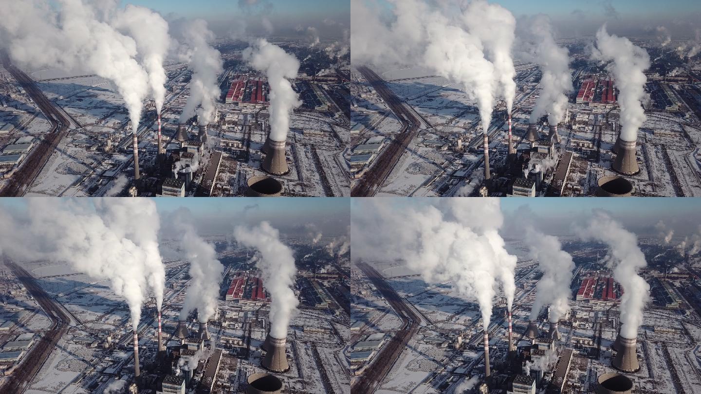 工厂鸟瞰图环境污染冒烟