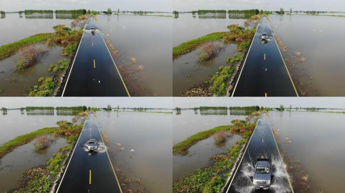 泰国公路被淹发大水汛期洪水涨水洪灾抗洪抢