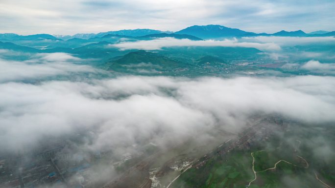 唯美大气秀丽山川城市云海云雾航拍延时