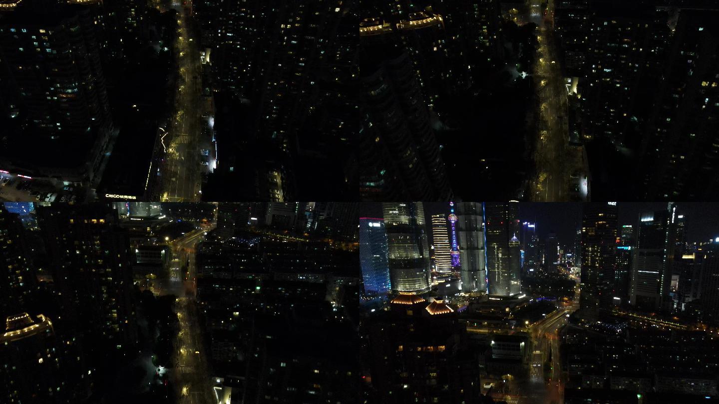 航拍上海2022年防疫期间空城城市夜景