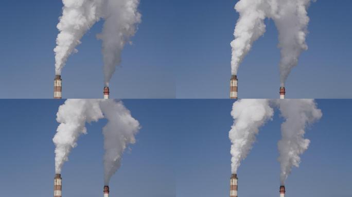 火力发电站鸟瞰图烟筒大气污染物双碳限排
