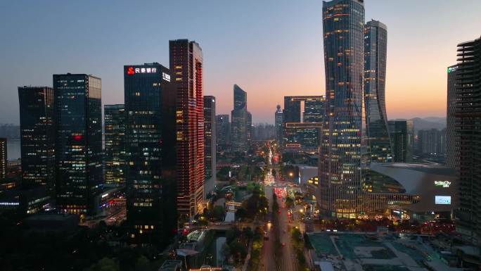 夜景杭州钱江新城航拍