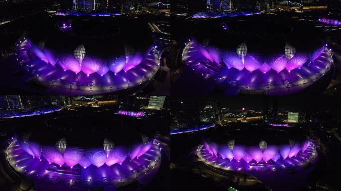 杭州奥体中心夜景航拍4k近景环绕实拍