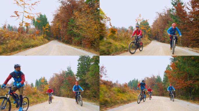 在森林道路上骑山地自行车