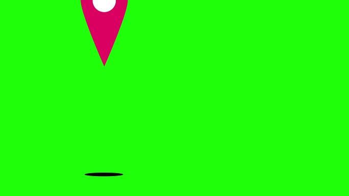 粉色地图指针在绿色屏幕上向下移动。