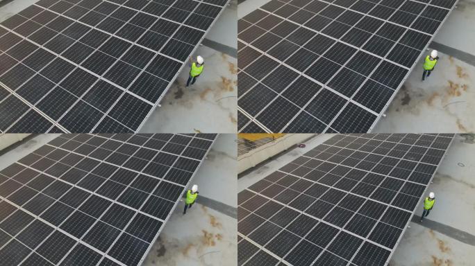 工程师检查太阳能电池系统