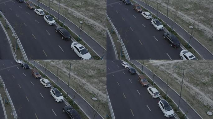 「有版权」航拍LOG车辆道路违章停车4K