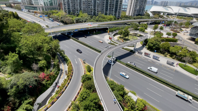 4k俯拍城市交通非航拍 道路交通城市建设