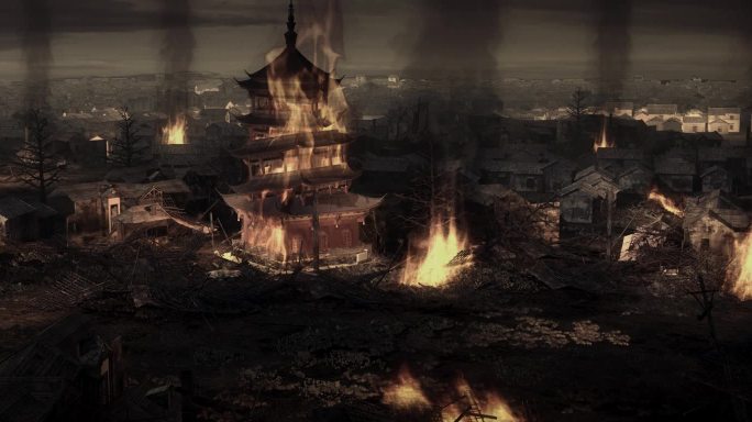 【宽屏】三维古代战场沙场废墟遗址火灾硝烟