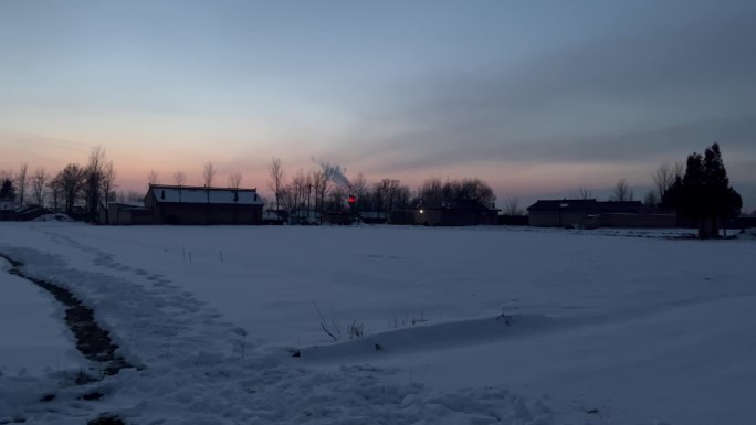 乡村黄昏雪景4K