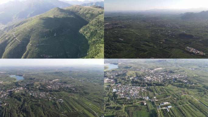 航拍 北方 平原 大山 山村 庙 绿