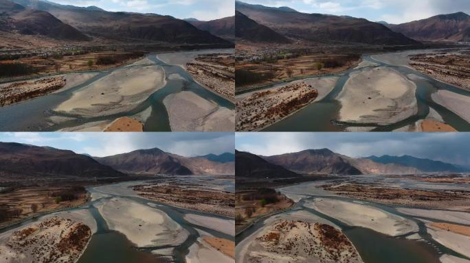 河流沙洲视频枯水期干旱季节青藏高原长江源