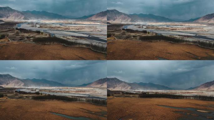 河床草甸视频西藏风光尼洋河交错河流湿地