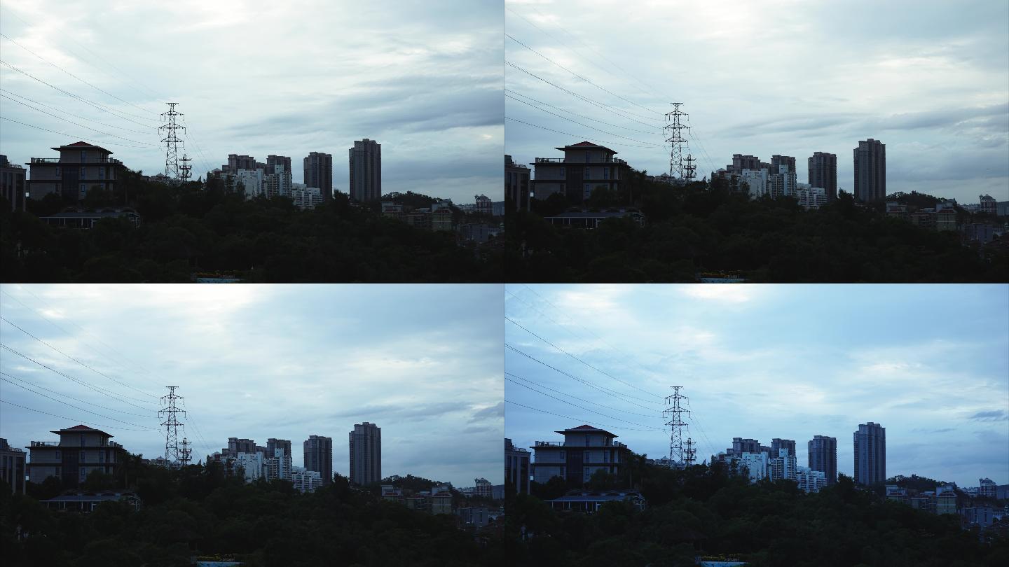 多云天气下城市一角的延时摄影