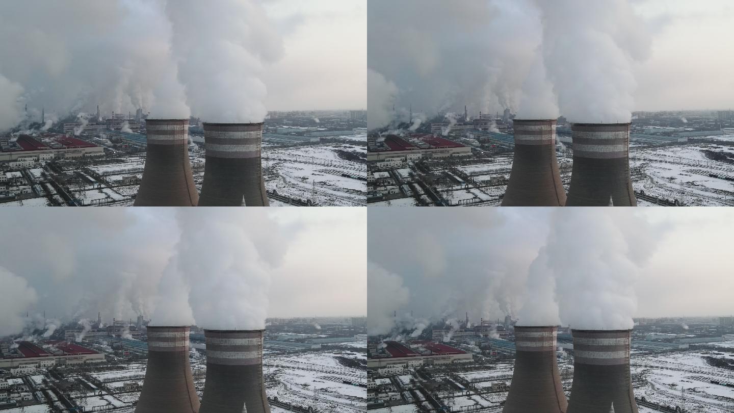 工厂鸟瞰图烟筒大气污染物双碳限排