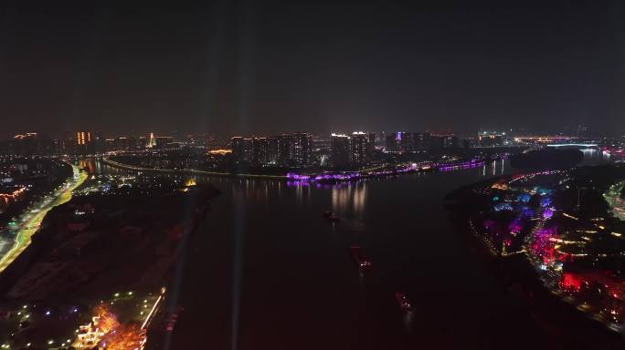 佛山新城三龙湾东平河一河三岸夜景灯光航拍
