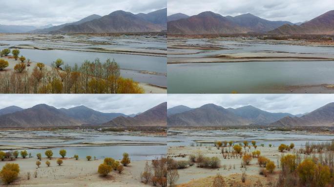 河流沙洲视频西藏风光尼洋河交错河流沙洲岛