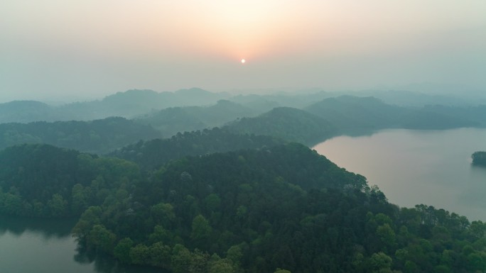 4K南湾湖茶山日出航拍延时