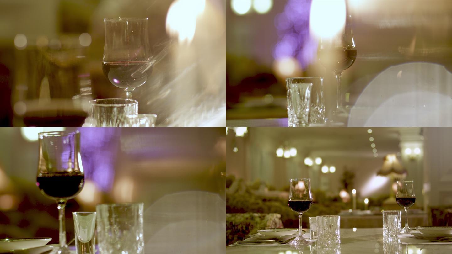 西餐厅红酒酒杯氛围灯光蜡烛