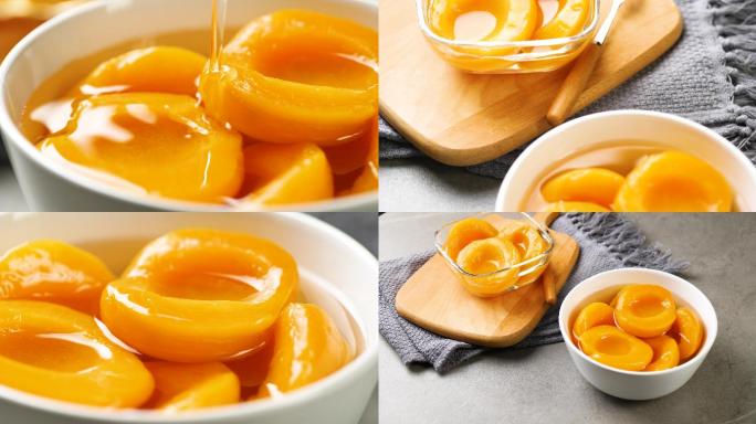 黄桃罐头水果4K素材