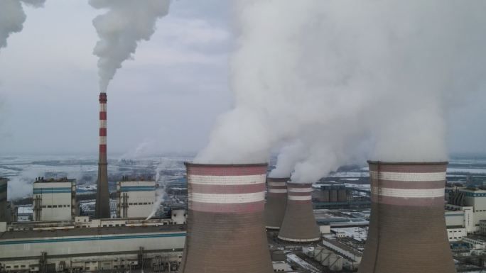 火力发电站鸟瞰图发电厂温室效应排放物