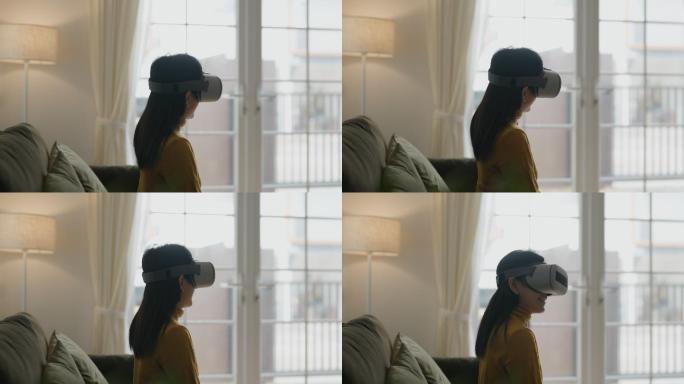 体验VR的女人增强现实沉浸式ar互动