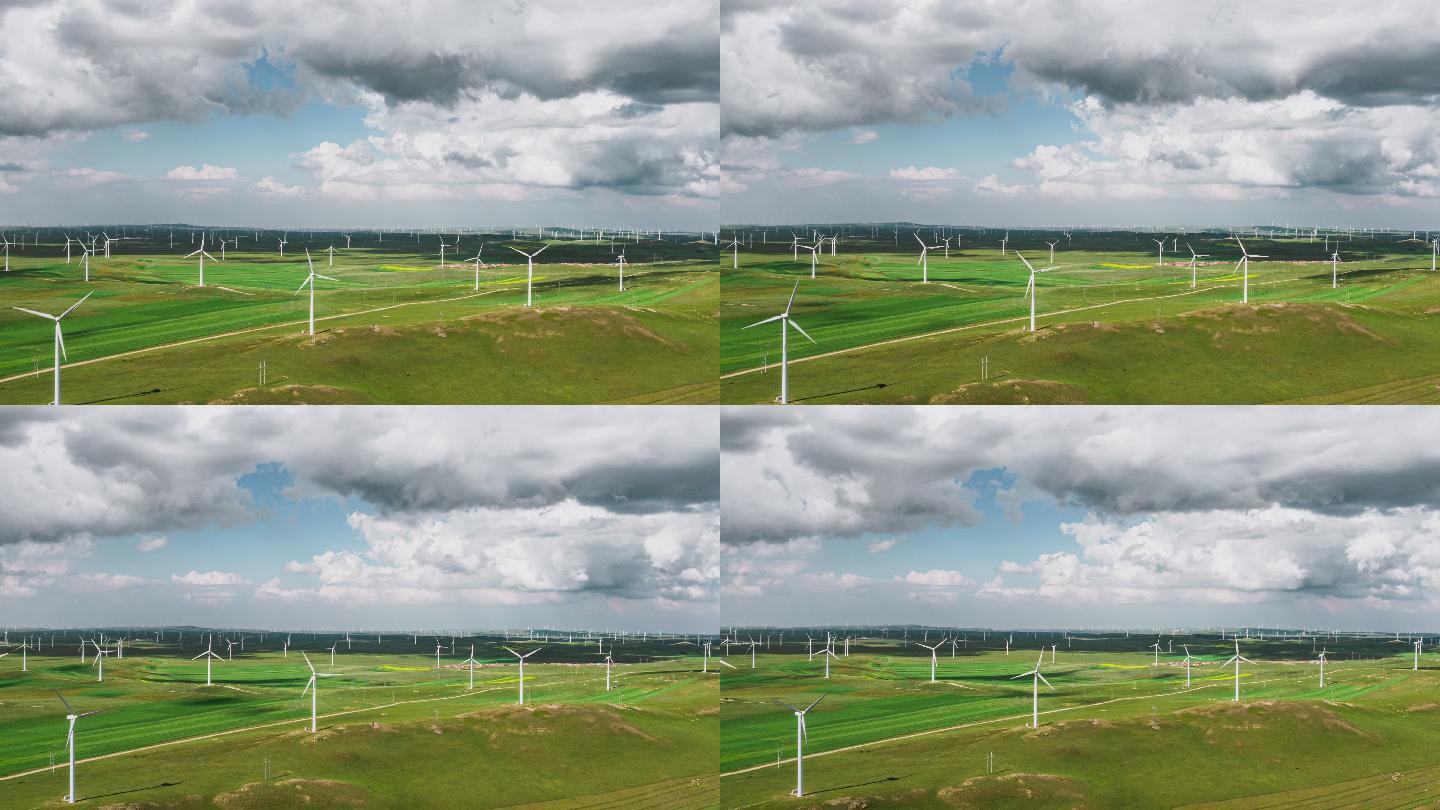 风力发电场鸟瞰图风能电能发电低碳环保节能