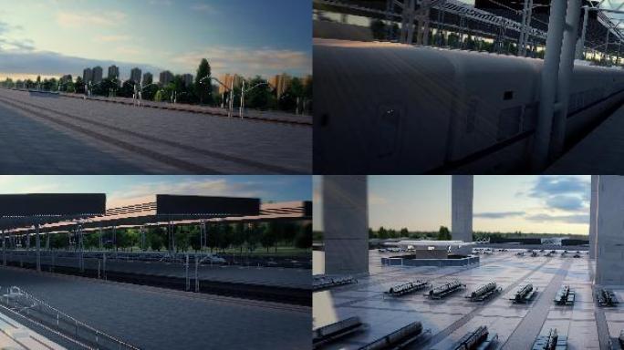 【宽屏】三维高铁动车火车站建筑生长动画