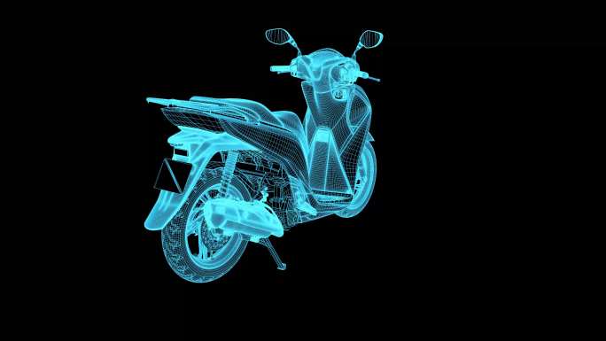4K蓝色全息科技线框摩托车旋转带通道