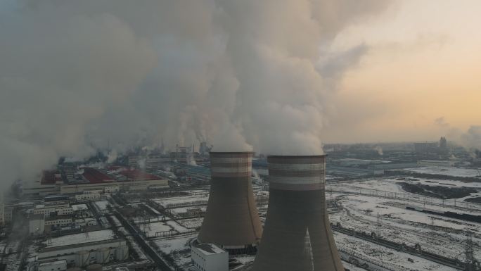 火力发电站鸟瞰图污染