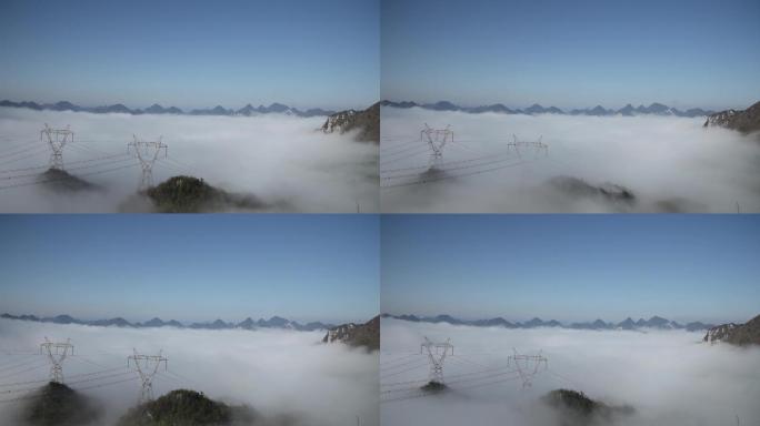 山区高压线塔、电网、线塔、云海视频素材