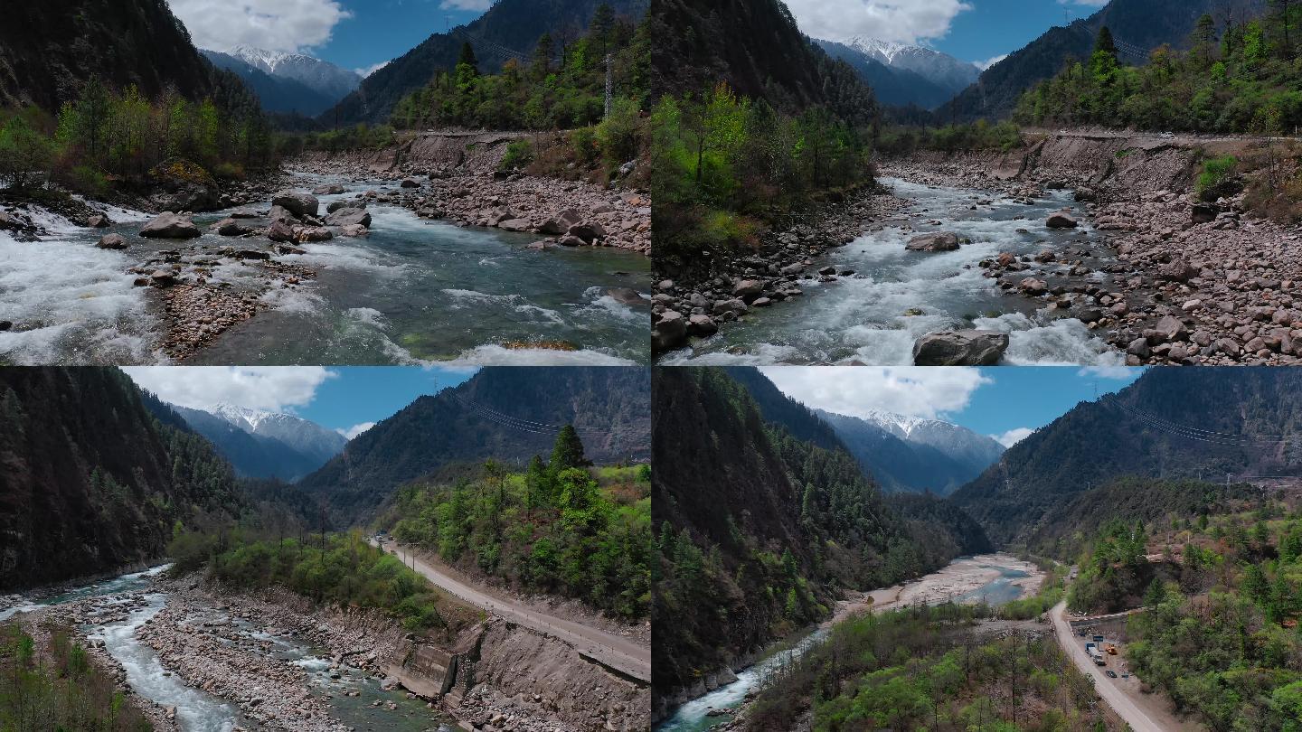 高山河谷视频青藏高原高山峡谷塌方路段
