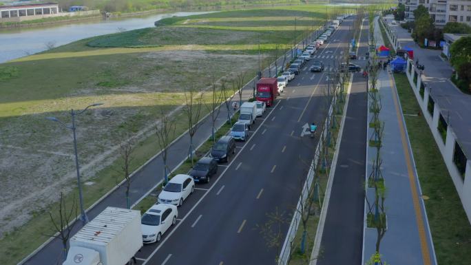 「有版权」航拍车辆道路违章停车4K