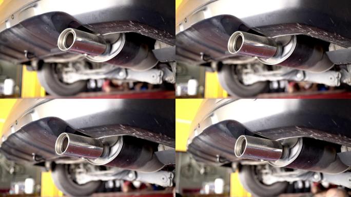 汽车修理厂排气管的特写镜头