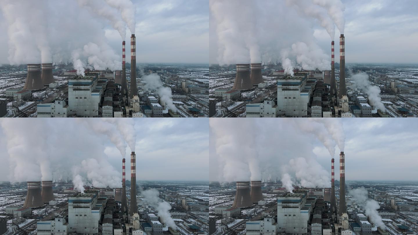 火力发电站鸟瞰图宣传片视频素材实拍排气废