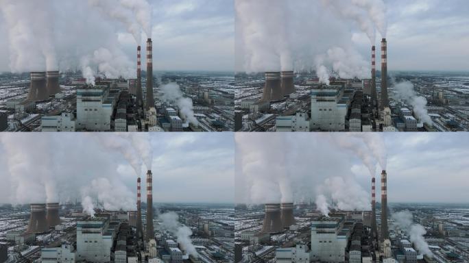 火力发电站鸟瞰图宣传片视频素材实拍排气废
