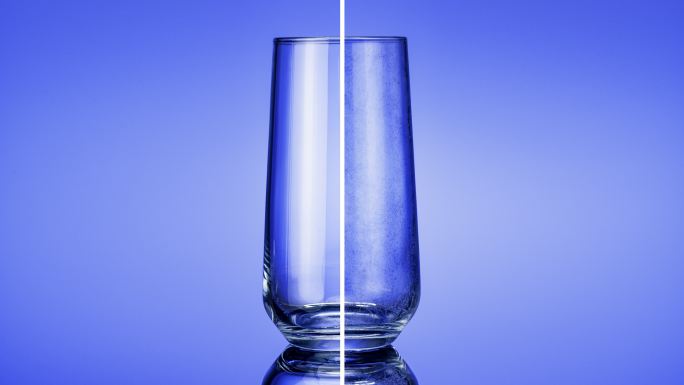 饮用玻璃清洗对比分屏杯子